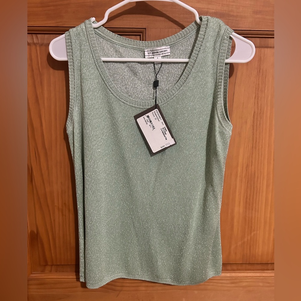 NEW St. John Sport Woman's S Green Knit Tank Top Blouse w/ Silver Detail